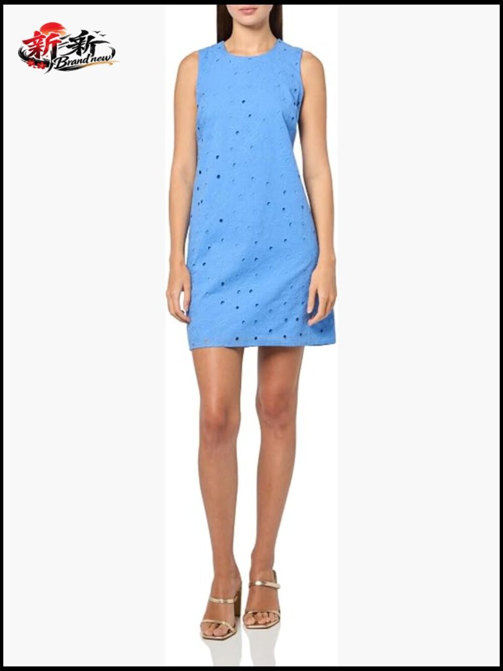 Sleeveless Cotton Shift Dress Round Neck Eyelet Lightweight